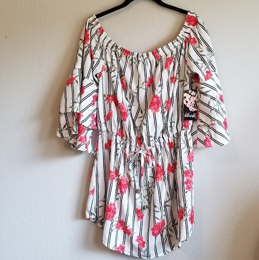 Hint of Blush rose print off shoulder dress XL